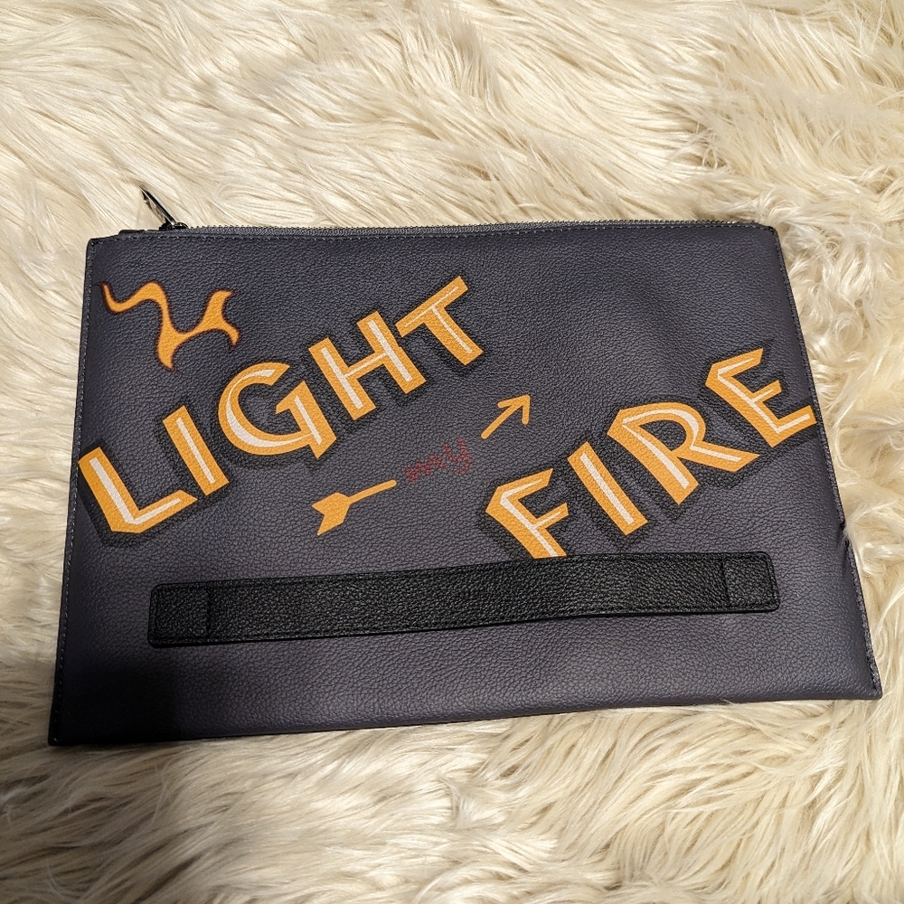 Furla clutch in gray leather with writing " light my fire "